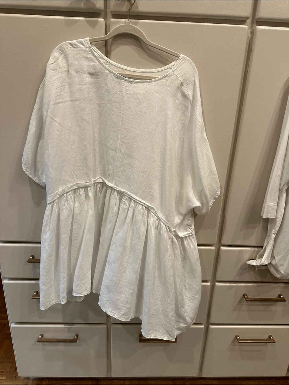 Women's White Peplum Linen-Blend Top